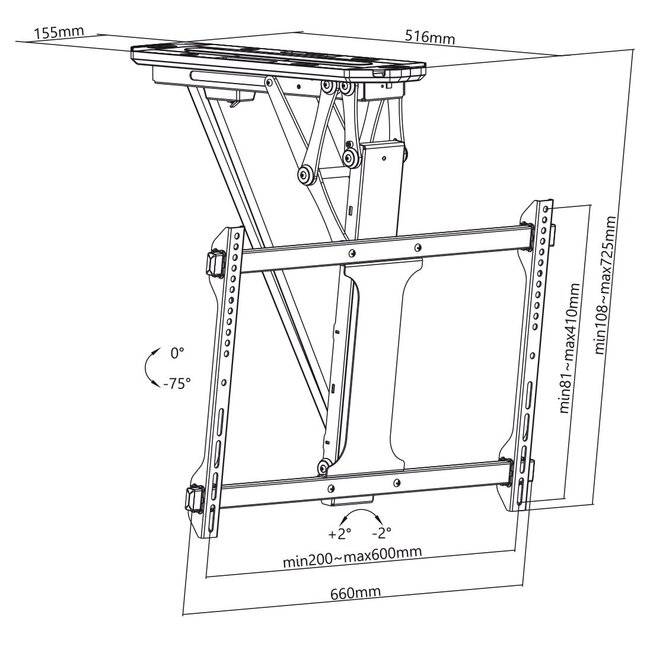 My Wall Deckenhalterung für Bildschirme bis 70 Zoll / klappbar mit Motor (App & Fernbedienung) / schwarz