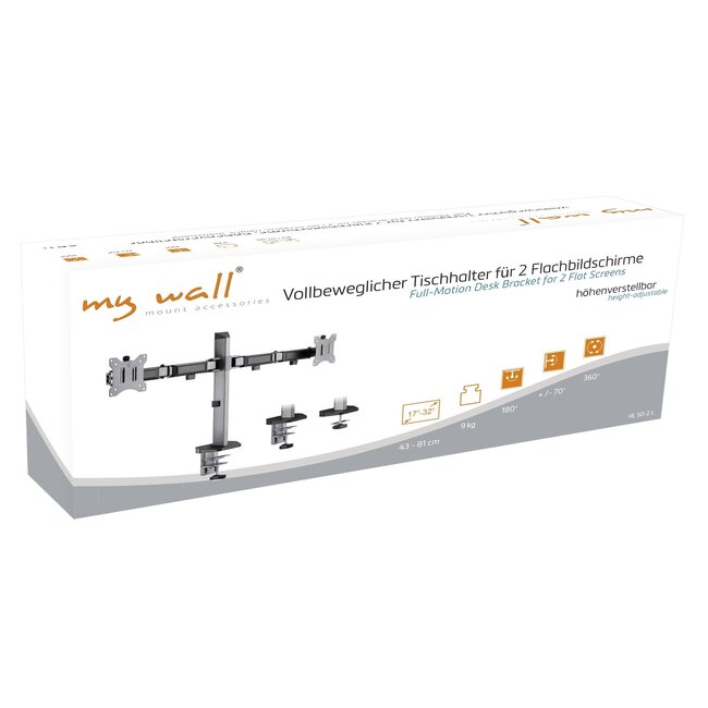 My Wall Schreibtischhalterung für 2 Monitore bis 32 Zoll / Full Motion / Schwarz/Silber