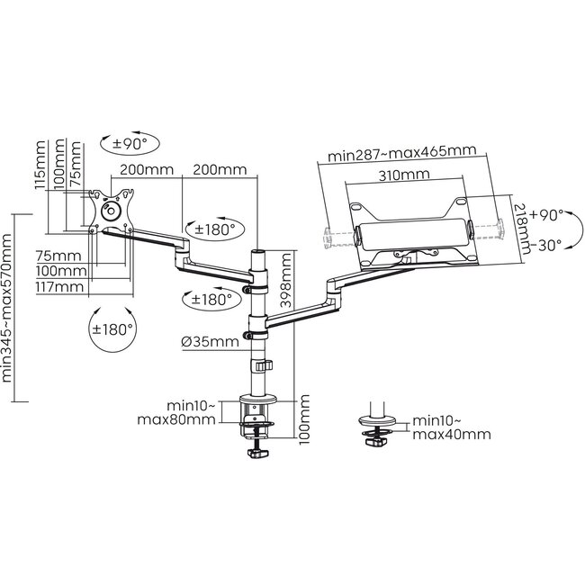 My Wall Monitorhalterung für Monitore bis 32" und Notebooks bis 17,3" / Full Motion / Silber