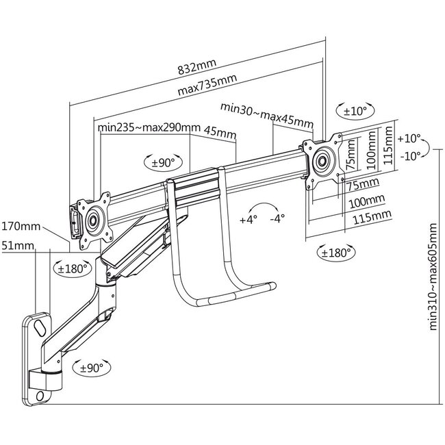 My Wall Wandhalterung für 2 Monitore bis 32 Zoll - Crossbar / Interaktiv / Grau