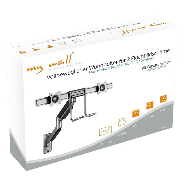 My Wall Wandhalterung für 2 Monitore bis 32 Zoll - Crossbar / Interaktiv / Grau