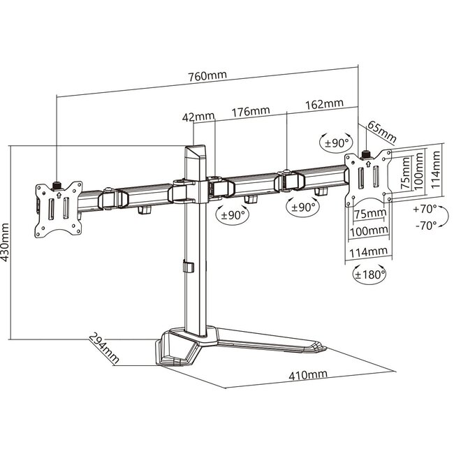 My Wall Monitorständer für 2 Monitore bis 32 Zoll / Full Motion / Schwarz/Silber