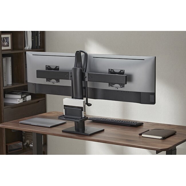My Wall Monitorständer für 2 Monitore bis 27 Zoll & Mini-PC – Full Motion mit Federmechanismus, Schwarz
