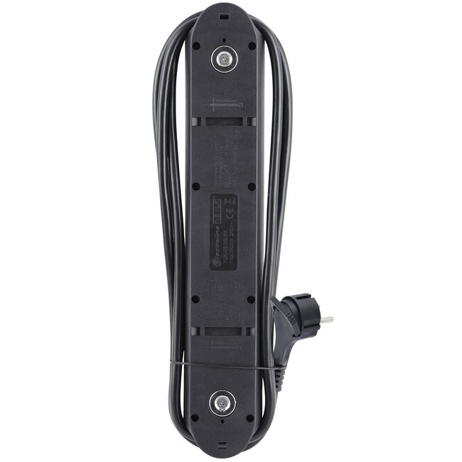 Steckdosenleiste 5-fach mit Schalter und Magnetbefestigung, schwarz - 2 Meter