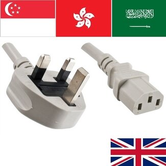 DINIC C13 (gerade) - Typ G / BS 1363 (winklig) Stromkabel - 3x1,50mm² - max. 10A - Europa & Asien / Grau - 2,5 m