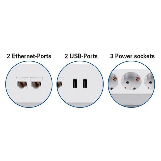 MaxTrack Steckdosenleiste 3-fach, 2x USB, 2x RJ45, weiß, 1,8 m