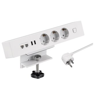 MaxTrack MaxTrack Steckdosenleiste 3-fach, 2x USB, 2x RJ45, weiß, 1,8 m - für Schreibtisch
