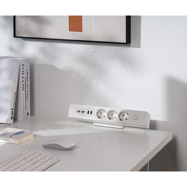 MaxTrack Steckdosenleiste 3-fach, 2x USB, 2x RJ45, weiß, 1,8 m - für Schreibtisch