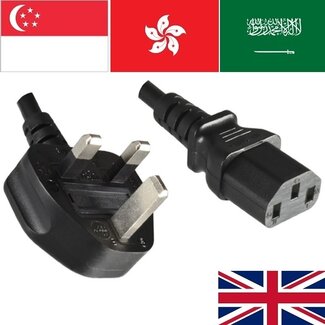 DINIC C13 (gerade) - Typ G / Großbritannien/Asien (winklig) Stromkabel - 3x 1,00mm² - max. 10A - Europa & Asien / schwarz - 5 Meter