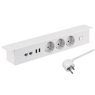 MaxTrack MaxTrack Steckdosenleiste mit 3 Steckplätzen, 2x USB & 2x RJ45 – Weiß, 1,8 m – für unter den Schreibtisch