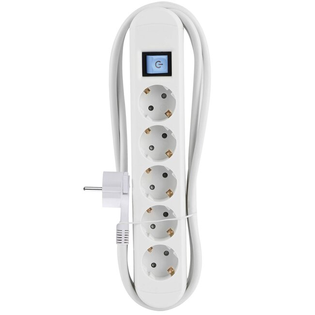 Steckdosenleiste 5-fach mit Schalter und Magnetbefestigung, weiß - 3 Meter