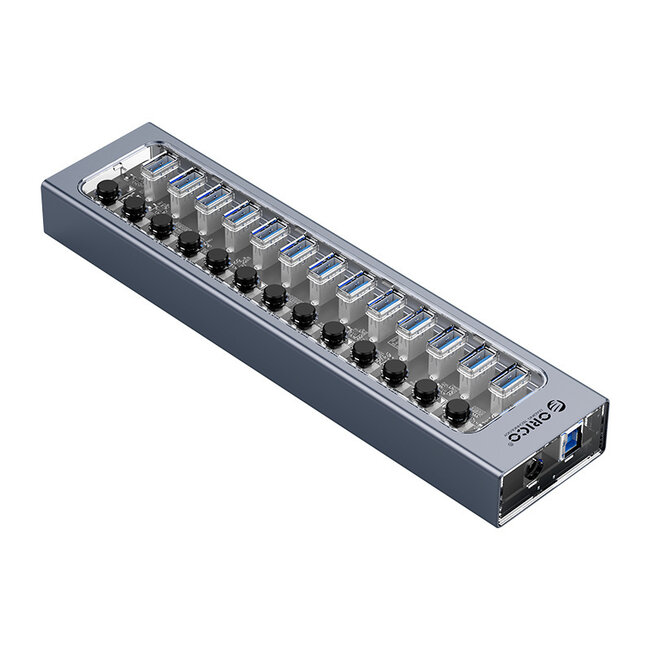 Orico USB-Hub 13 Ports mit Ein/Aus-Schaltern - USB 3.0 - Externes 12V Netzteil / Grau - 1 Meter