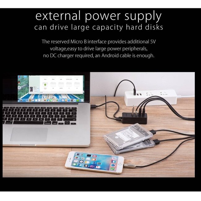 Orico USB 3.0 Hub 4 Ports - Bus-powered, Schwarz - 1 Meter