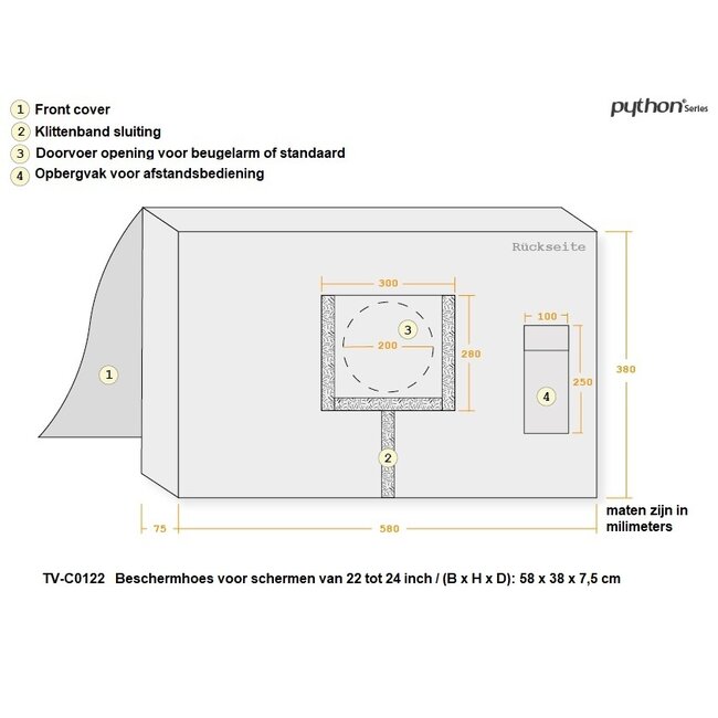 Python Schutzhülle mit transparentem Sichtfenster für 22-24 Zoll Bildschirme