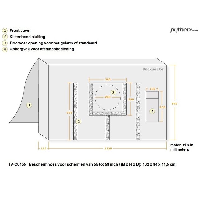 Python Schutzhülle mit transparentem Sichtfenster für 55-58 Zoll Bildschirme