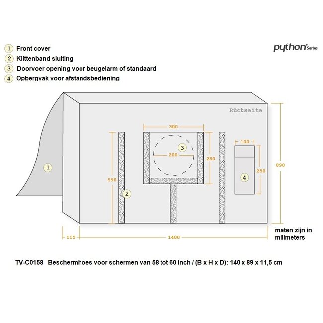 Python Schutzhülle mit transparentem Sichtfenster für 58-60 Zoll Bildschirme