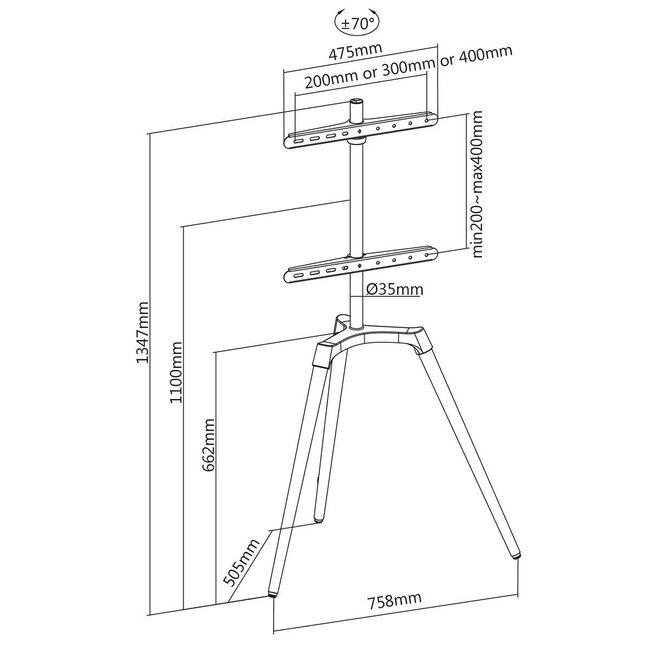 Nedis Premium Bodenständer im Staffelei-Design für Bildschirme bis 65 Zoll / drehbar / weiß/braun