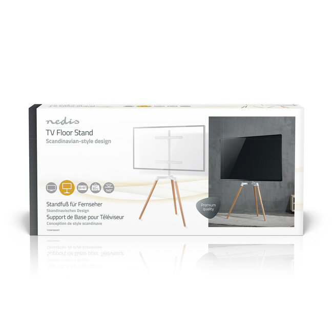 Nedis Premium Bodenständer im Staffelei-Design für Bildschirme bis 65 Zoll / drehbar / weiß/braun