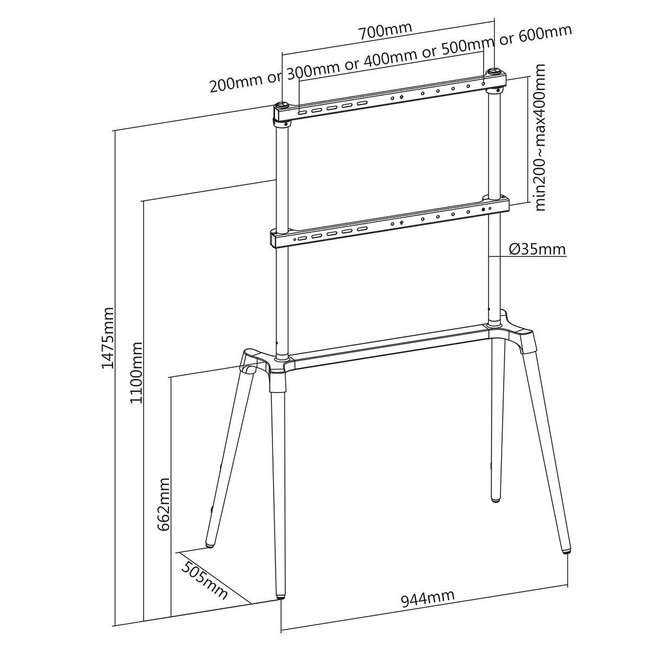 Nedis Premium Bodenständer im Staffelei-Design für Bildschirme bis 75 Zoll, fest, schwarz/braun