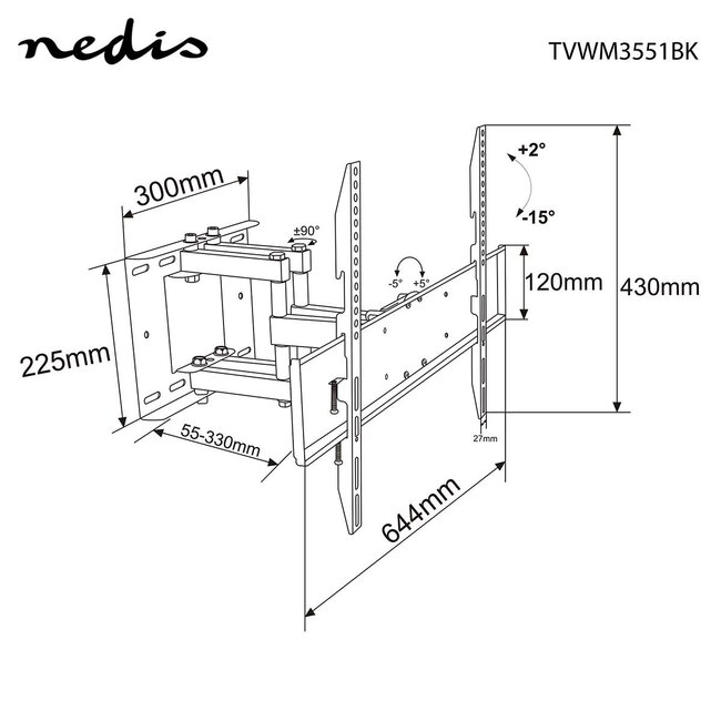 Nedis Wandhalterung Full Motion für Bildschirme bis 80 Zoll (3 Drehpunkte)