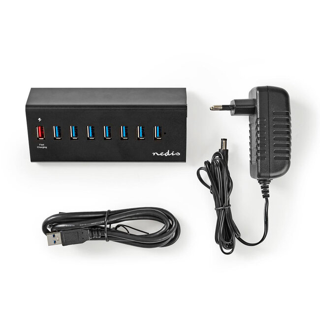 Nedis USB 3.0 Hub 8 Ports mit Quick Charge 3.0, 12V Netzteil, 1m, Schwarz
