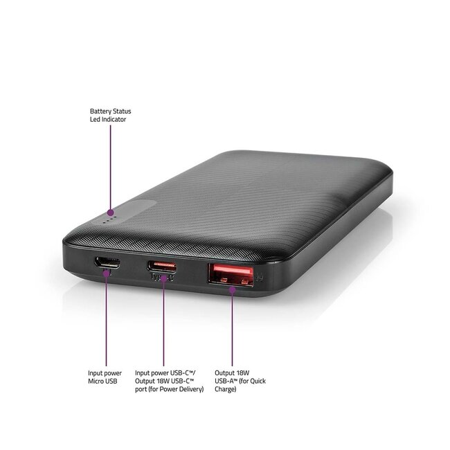 Nedis Powerbank Fast Charge 10.000 mAh mit 1x USB-A & 1x USB-C (max. 3A) – Schwarz