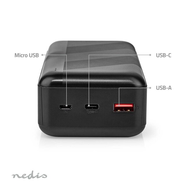 Nedis Powerbank Fast Charge 30.000 mAh, 1x USB-A & 1x USB-C (max. 3A) – Schwarz