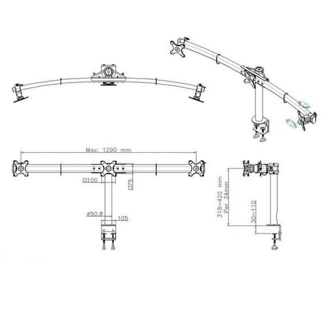 Value Premium 3-Monitorhalterung bis 27 Zoll / drehbar / schwarz