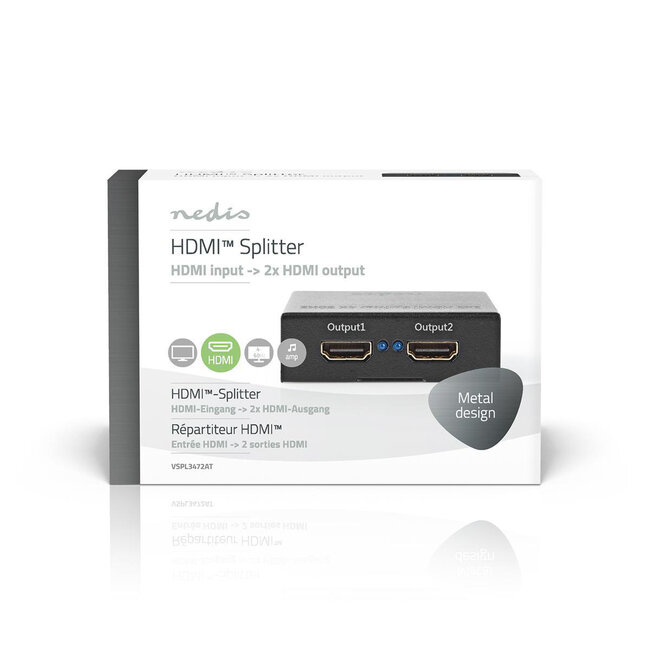 Nedis HDMI Splitter 1 auf 2 - HDMI 2.0 (4K 60Hz + HDR) / Schwarz