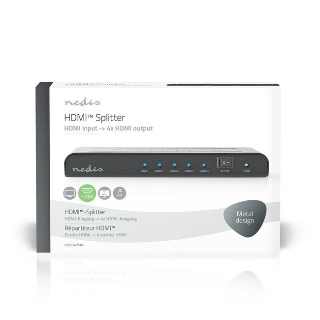 Nedis HDMI Splitter 1 auf 4 - HDMI 2.0 (4K 60Hz + HDR) / Schwarz