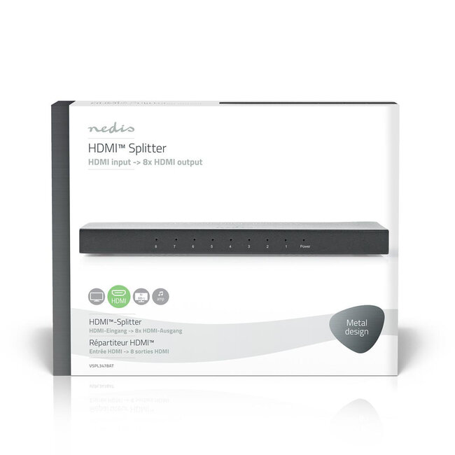 Nedis HDMI Splitter 1 auf 8 - HDMI 2.0 (4K 60Hz + HDR) / Schwarz