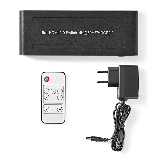 Nedis HDMI Umschalter 5-zu-1 mit Fernbedienung - HDMI2.0 (4K 60Hz + HDR) / Schwarz