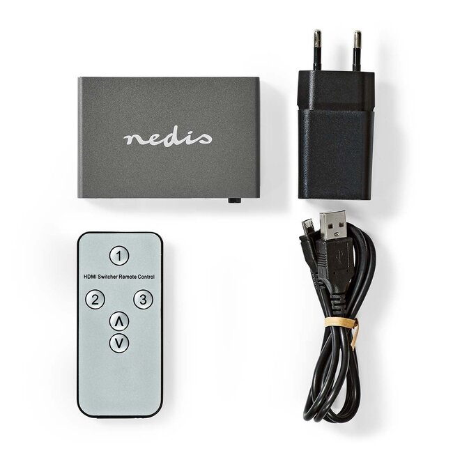 Nedis HDMI Umschalter 3 zu 1 mit Fernbedienung - HDMI2.1 (8K 60Hz + HDR) / Schwarz
