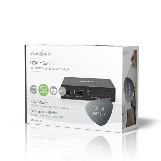 Nedis HDMI Umschalter 3 zu 1 mit Fernbedienung - HDMI2.1 (8K 60Hz + HDR) / Schwarz
