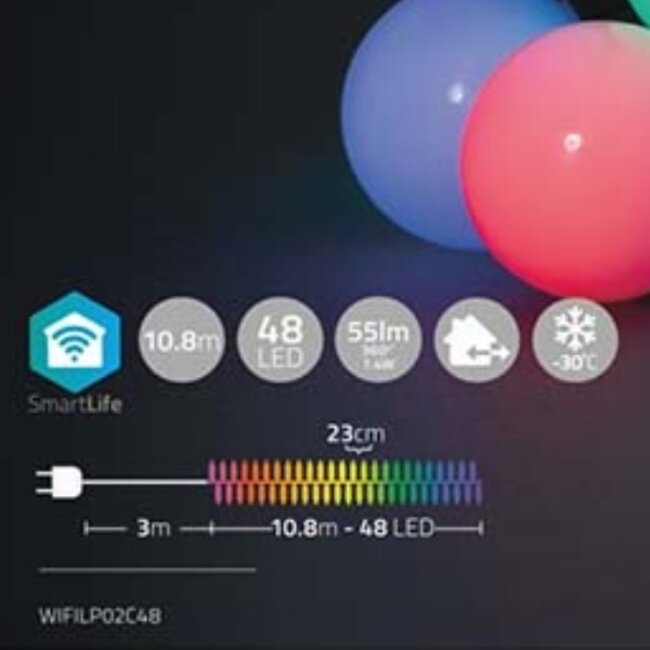 Nedis SmartLife Wi-Fi LED-Dekolichterkette (kleine Kugeln) - 10,8m - 48 LEDs / Vollfarbe