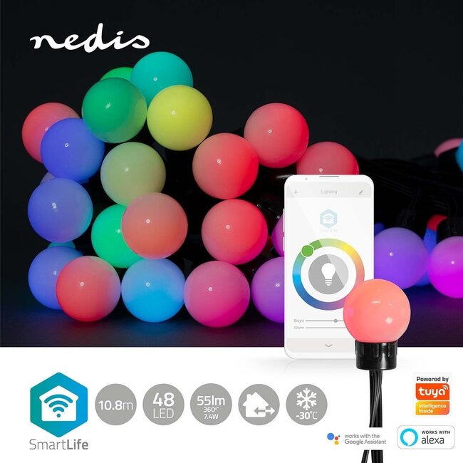 Nedis SmartLife Wi-Fi LED-Dekolichterkette (kleine Kugeln) - 10,8m - 48 LEDs / Vollfarbe