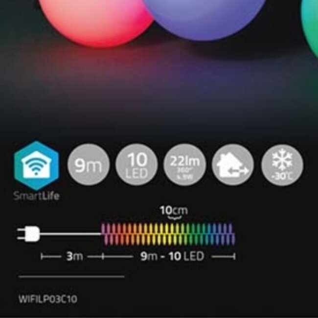Nedis SmartLife Wi-Fi LED-Dekolichterkette (große Kugeln) - 9m - 10 LEDs / Vollfarbe