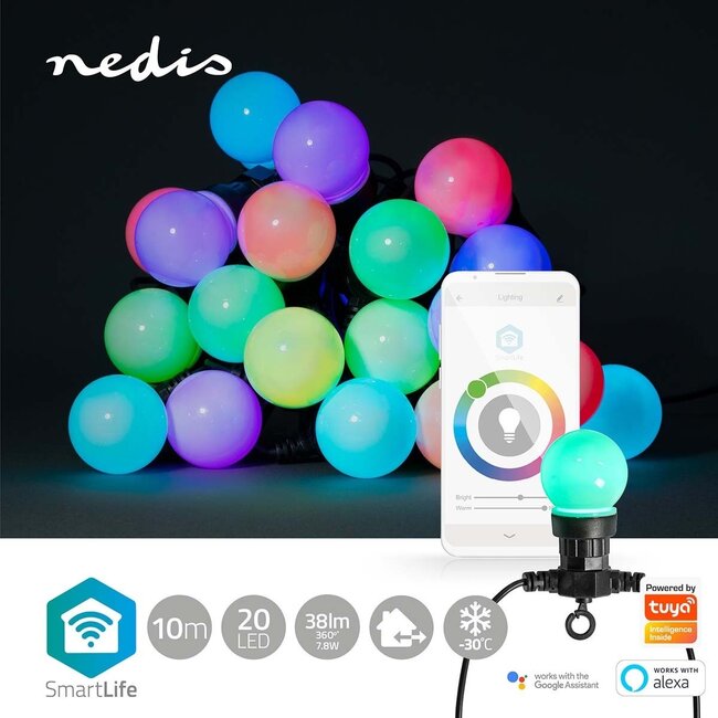 Nedis SmartLife Wi-Fi LED-Dekolichterkette (große Kugeln) - 10m - 20 LEDs / Vollfarbe