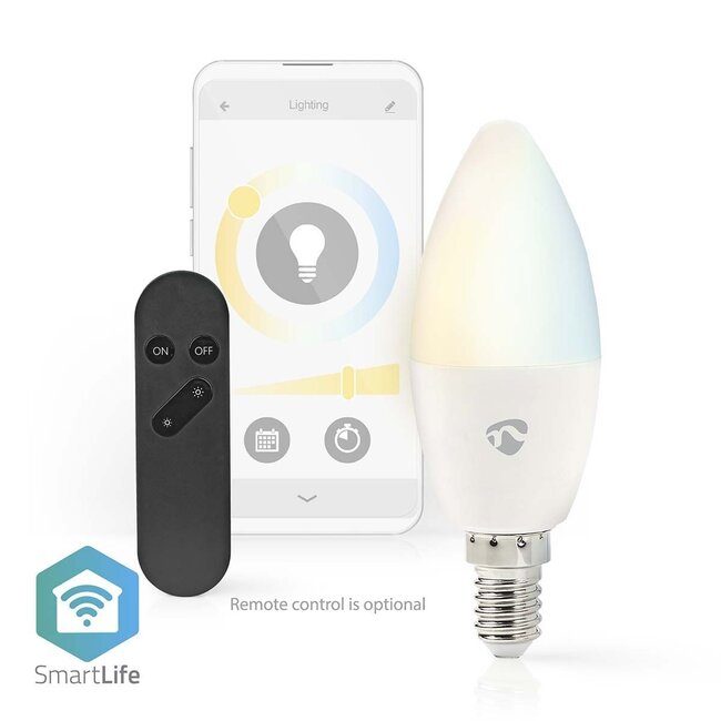 Nedis SmartLife Wi-Fi LED-Lampe - E14 Fassung - C37 Form / Warm- bis Kaltweiß