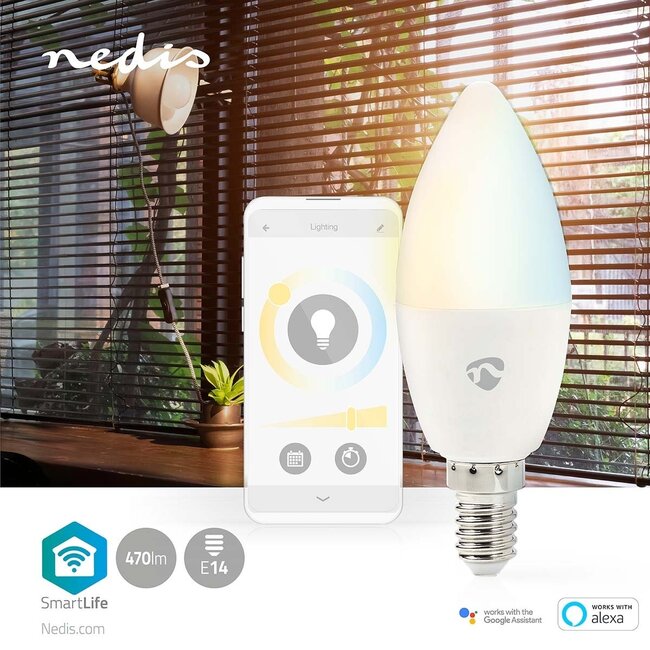 Nedis SmartLife Wi-Fi LED-Lampe - E14 Fassung - C37 Form / Warm- bis Kaltweiß
