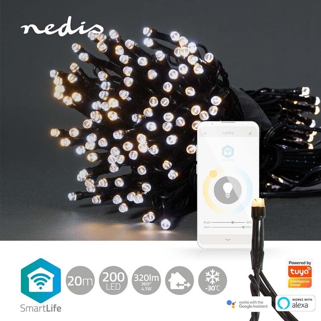 Nedis SmartLife WLAN LED-Lichterkette 20m - 200 LEDs - Warm- bis Kaltweiß