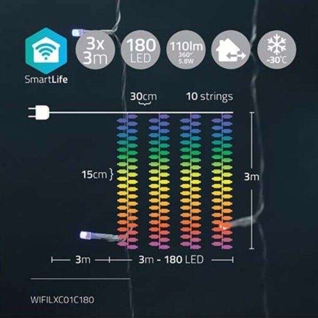 Nedis SmartLife WLAN LED-Lichtvorhang 10x3m - 180 LEDs, Vollfarbe