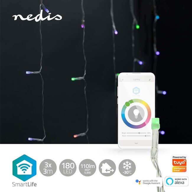 Nedis SmartLife WLAN LED-Lichtvorhang 10x3m - 180 LEDs, Vollfarbe