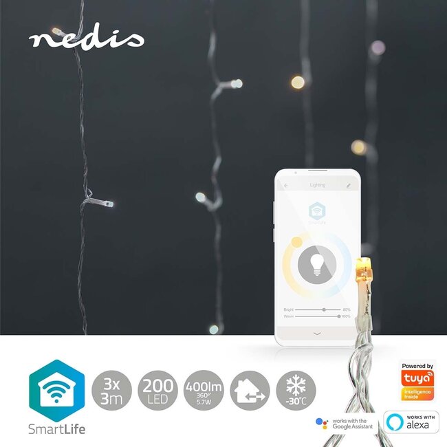 Nedis SmartLife Wi-Fi LED-Lichtvorhang 10x3m - 200 LEDs, Warm- bis Kaltweiß