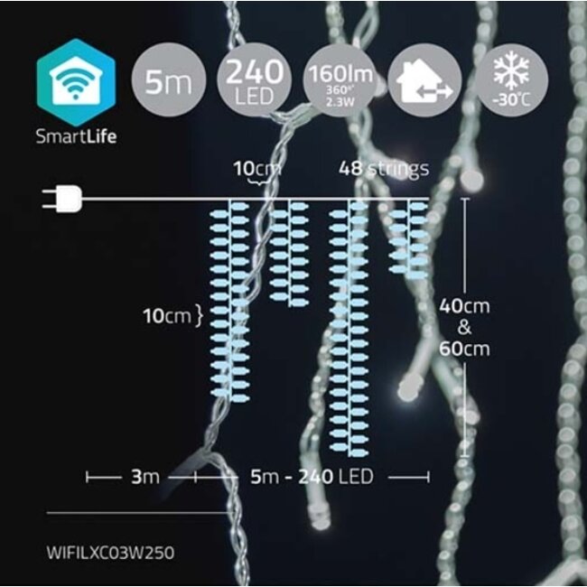 Nedis SmartLife Wi-Fi LED-Eiszapfenvorhang - 48x 0,4m/0,6m - 240 LEDs / Kaltweiß