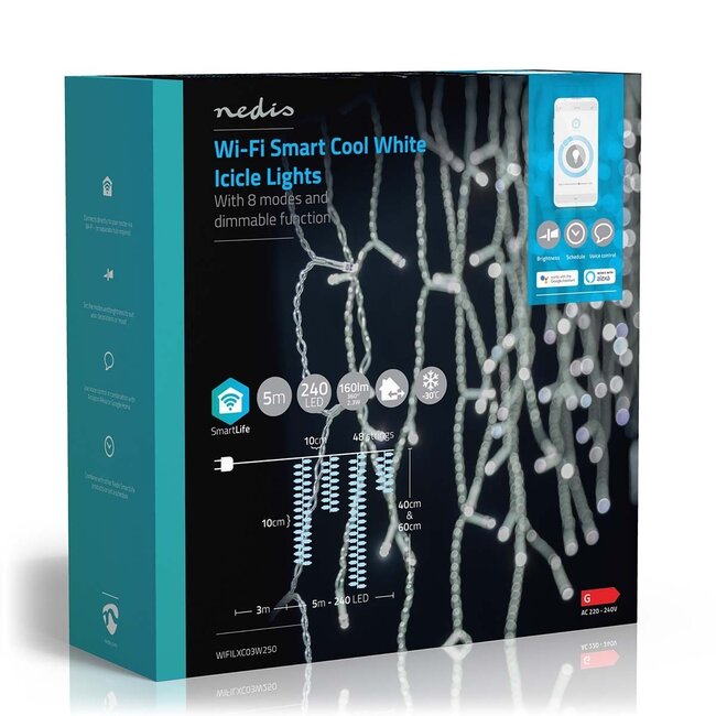 Nedis SmartLife Wi-Fi LED-Eiszapfenvorhang - 48x 0,4m/0,6m - 240 LEDs / Kaltweiß