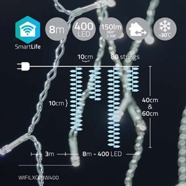 Nedis SmartLife Wi-Fi LED-Eiszapfenvorhang - 80x 0,4m/0,6m - 400 LEDs / kaltweiß