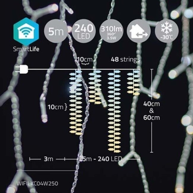 Nedis SmartLife Wi-Fi LED-Eiszapfenvorhang - 48x 0,4m/0,6m - 240 LEDs / Warm- bis Kaltweiß