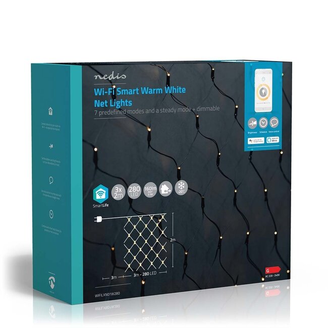 Nedis SmartLife Wi-Fi LED-Lichterkette 3x 2m - 280 LEDs Warmweiß