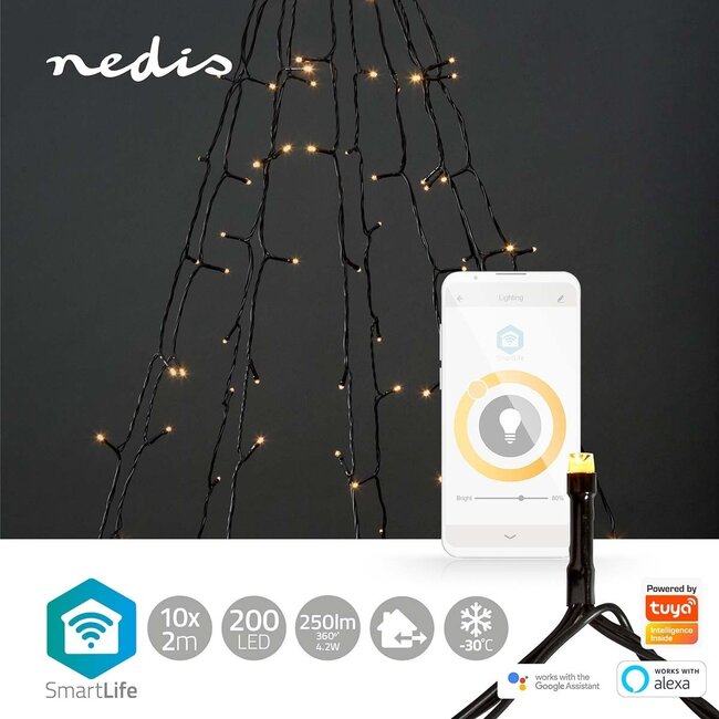 Nedis Smartlife Wi-Fi LED-Dekobaumbeleuchtung - 10x 2m - 200 LEDs / Warmweiß